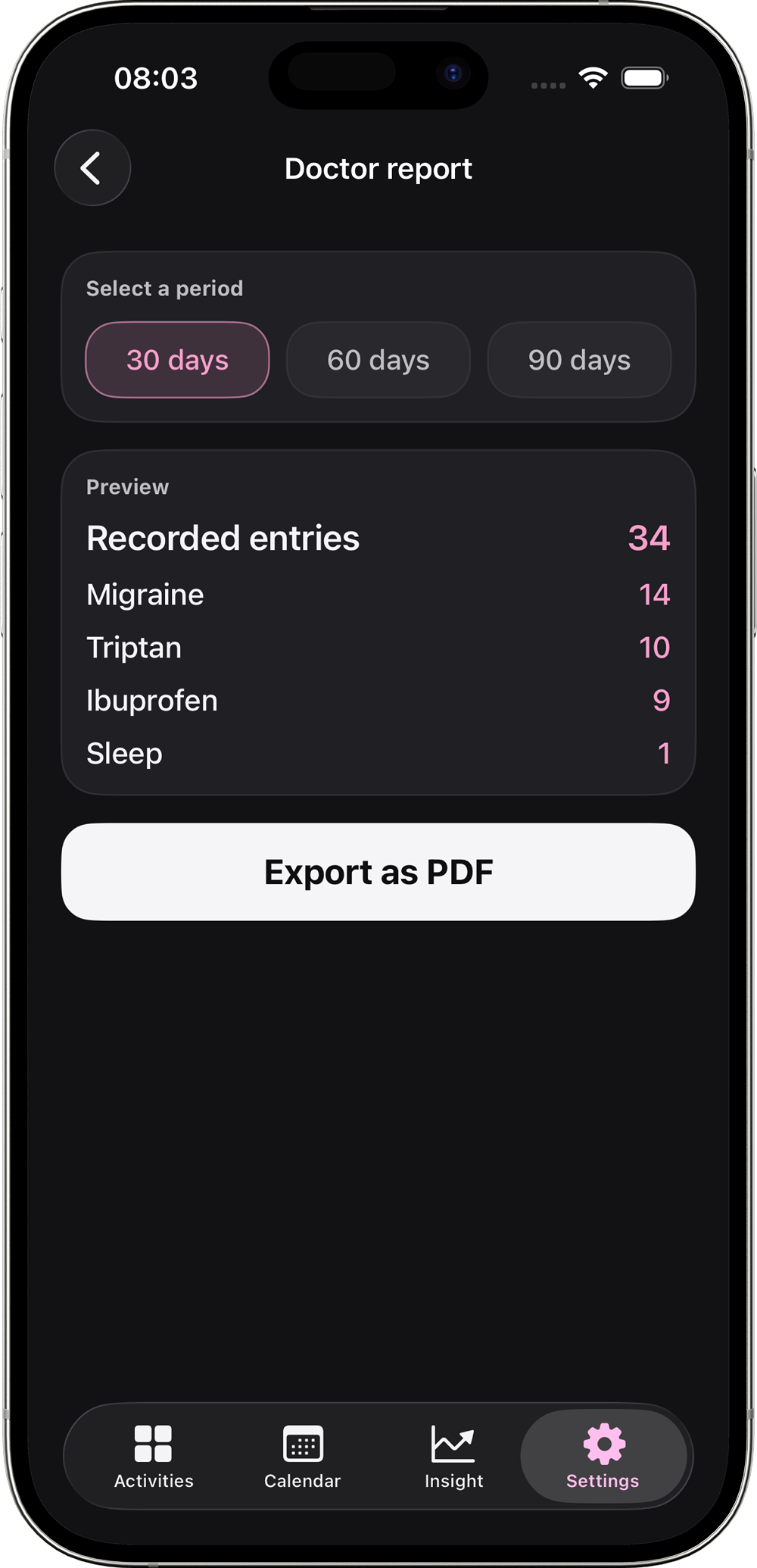 Doctor report screen