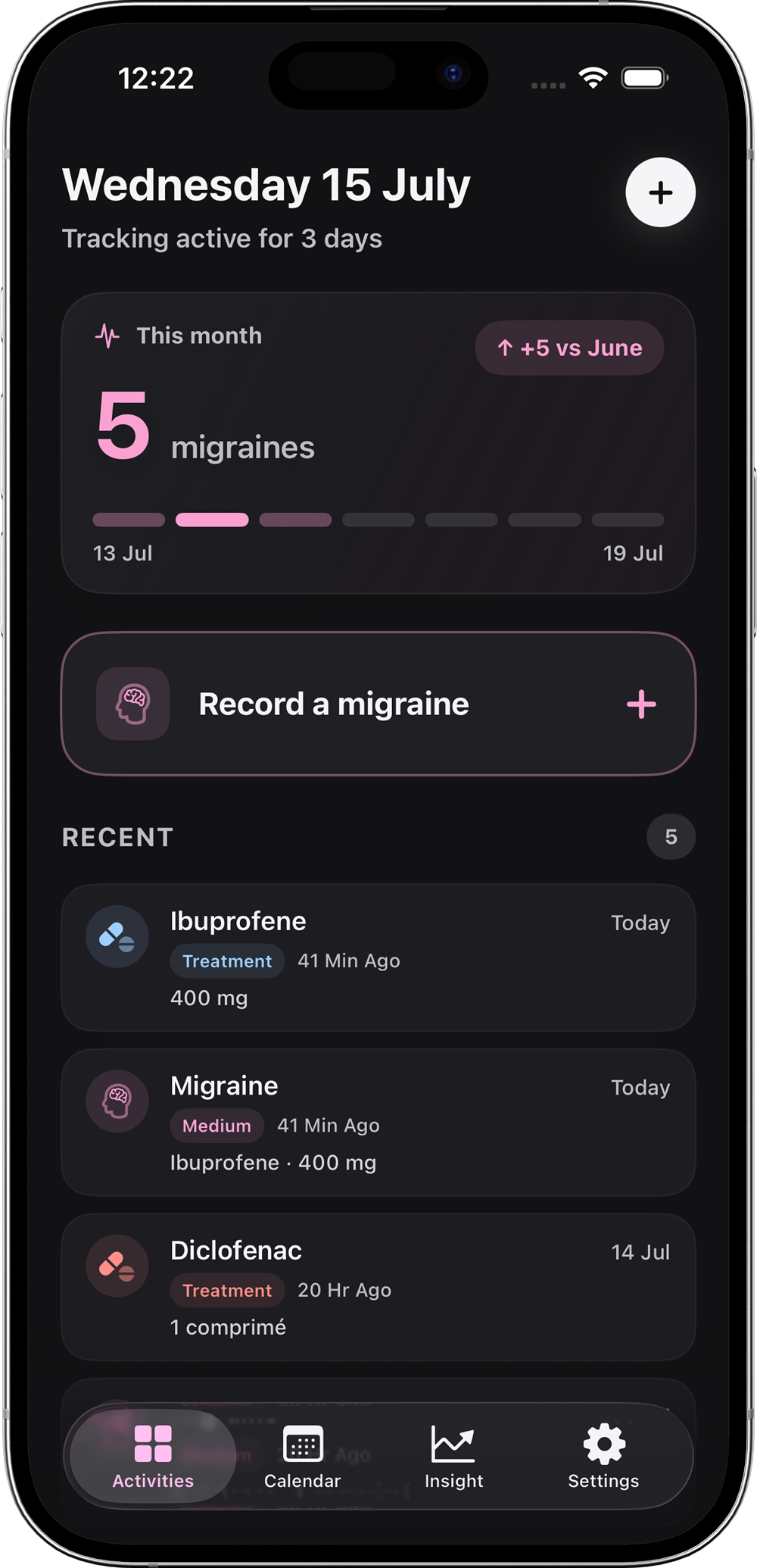 Crise migraine home screen